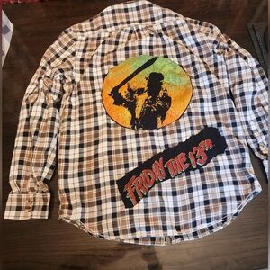 Upcycled  Button Down Shirt Custom  Friday The 13th M